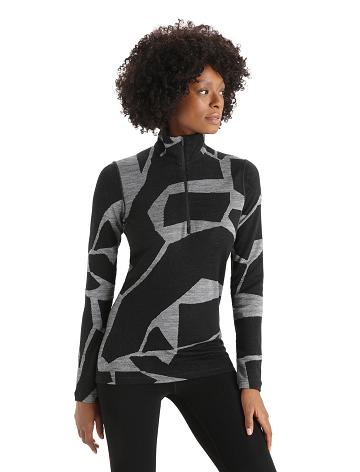 Icebreaker Merino 250 Vertex Long Sleeve Half Zip Thermal Top Fractured Landscapes Női Egy darab és készlet Fekete | HU 1788JPQJ